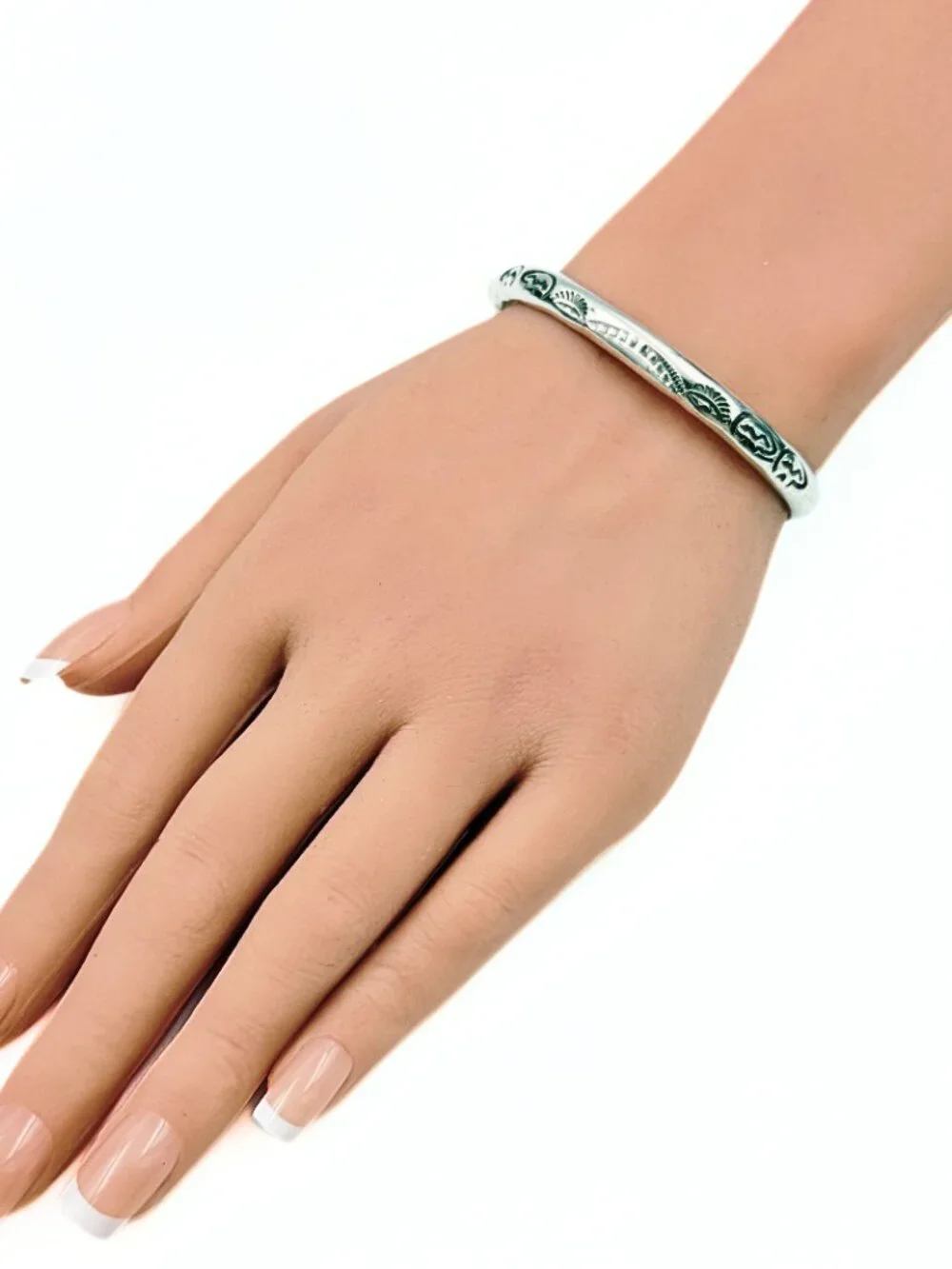 Traditional Southwest Hand Stamped Sterling Silver Tribal Cuff Bracelet